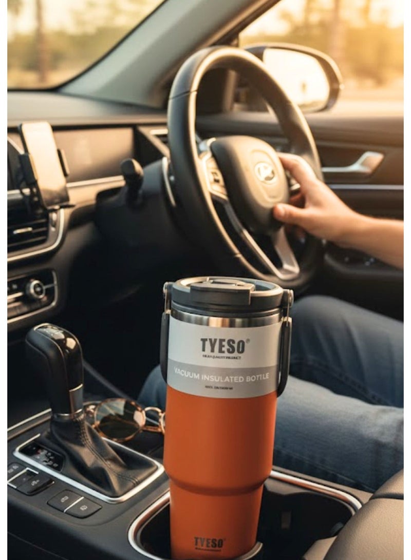 TYESO 1200ml Vacuum Insulated Tumbler 40oz Stainless Steel Travel Mug with Handle & Lid – Double Wall Thermal Water Bottle for Hot & Cold Drinks, Leakproof Large Capacity Cup – Orange - Image 3
